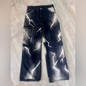 Hand Bleach Painted Jeans on black denim